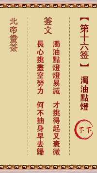 北帝灵签 第16签:浊油点灯 下下